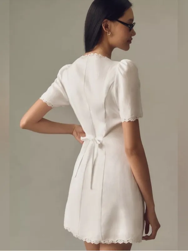 Reformation Anabella Linen Mini Dress in White 2 - Image 7