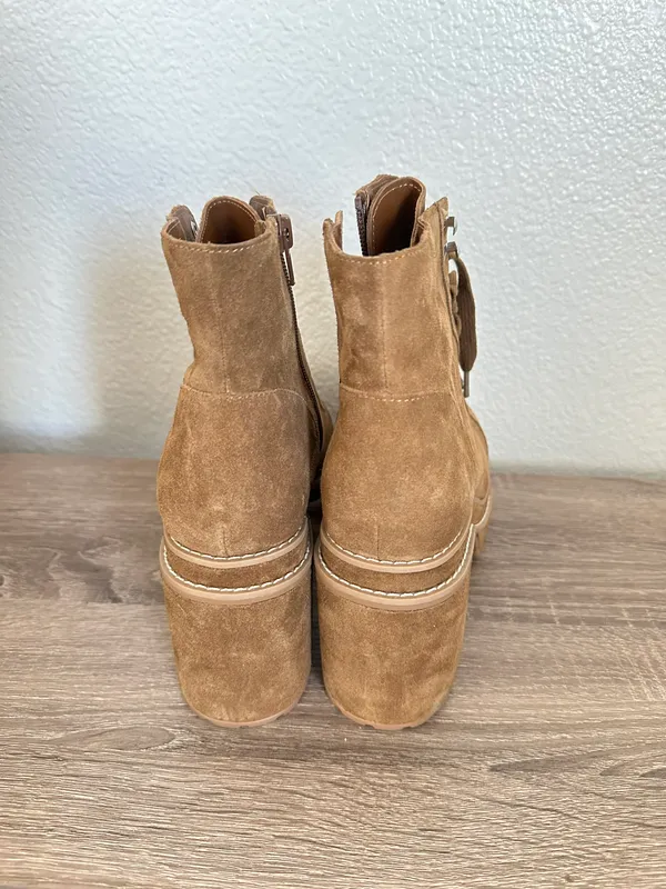 Steve Madden Ember Tan Suede Chunky Heeled Boots~8 - Image 2
