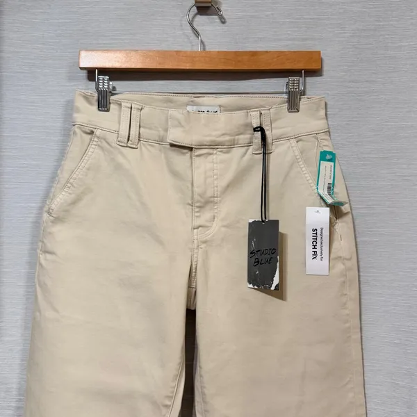 Studio Blue Womens 28P Pearl Beige Cropped Wide Leg High Rise Pants SB117721PFM - Image 3