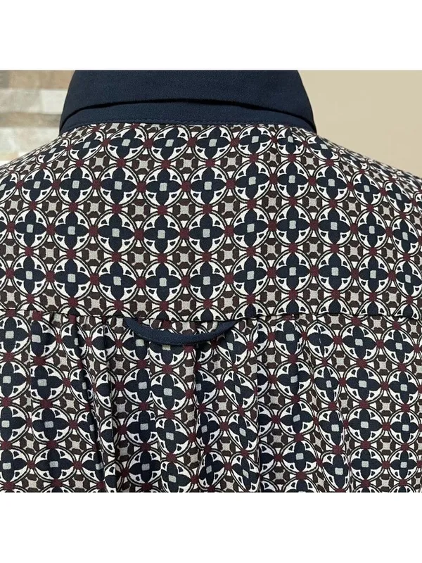 LOFT half button Hanley top tunic blouse shirt Geometric print burgundy Sz M - Image 13