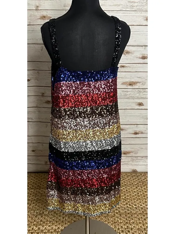 GAP multicolored striped sequin bodycon sleeveless mini dress Size Small - Image 3