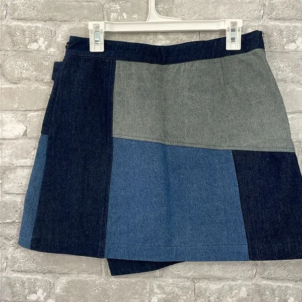 Vici Patchwork Denim Wrap Mini Skirt - Image 3