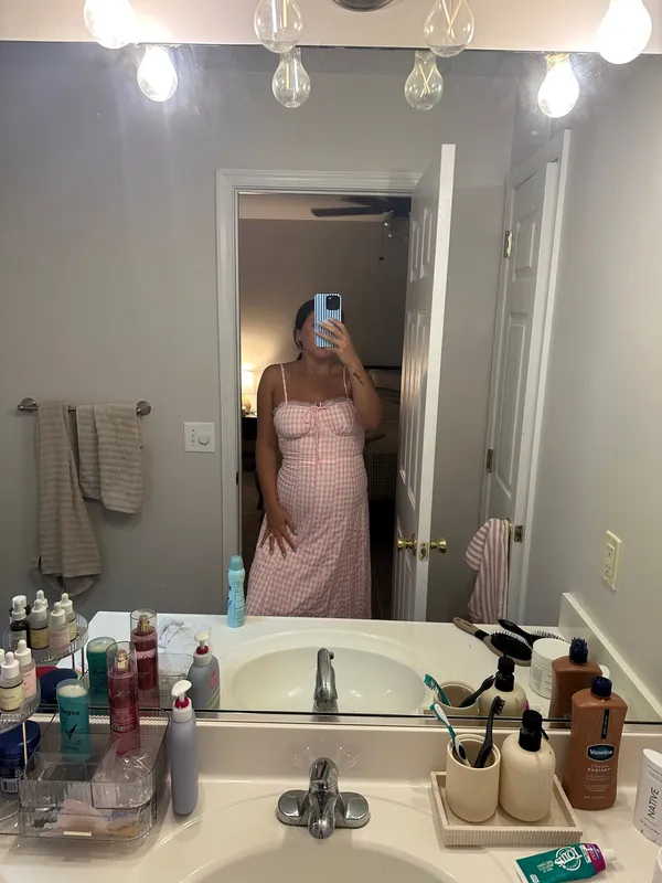 Pink Gingham Maxi Dress Size L - Image 2