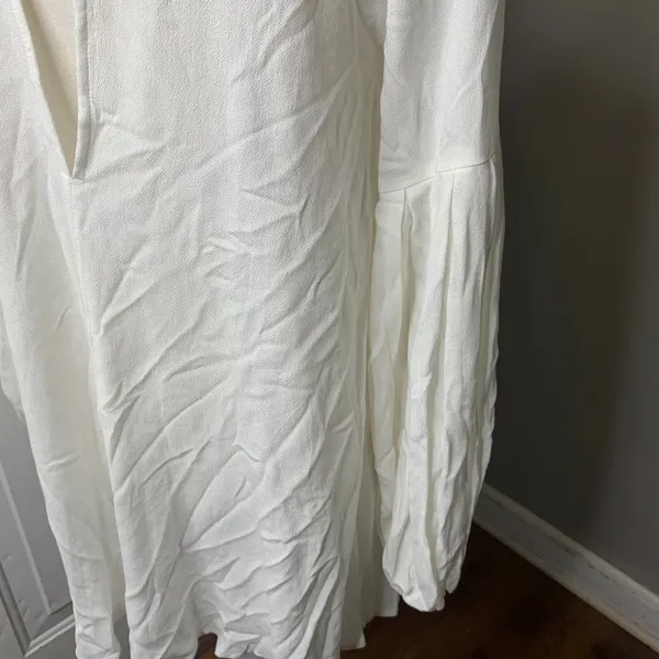 Free People white cold shoulder mini swing dress XS boho balloon sleeves bridal‎ - Image 6