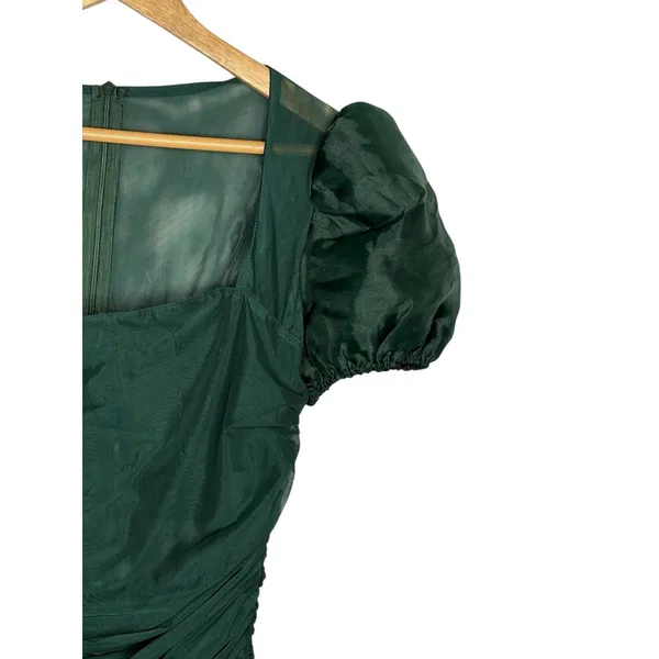 Missguided Ruched Mesh Mini Dress 8 Green‎ Puff Sleeve Bodycon Cocktail NWT - Image 4