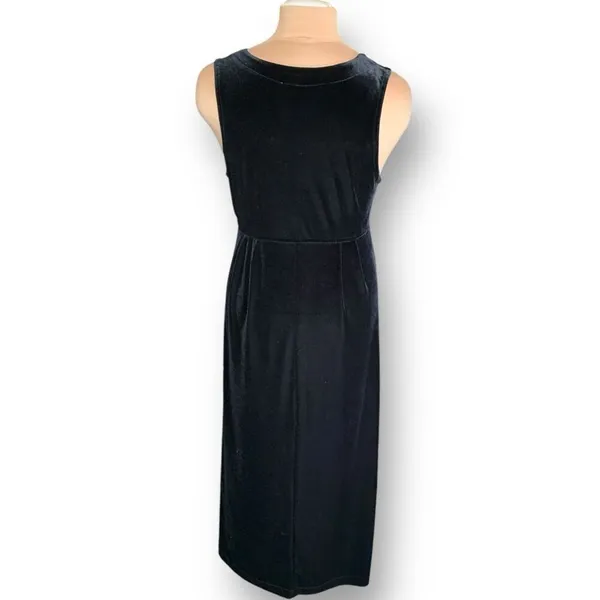 Vintage Studio Ease Black Velvet Babydoll Waist‎ Sleeveless Vneck Maxi Dress - Image 4