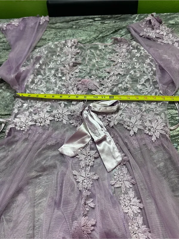Embroidered Sheer Lace Robe in Light Lavender - Elegant Layering M - Image 8