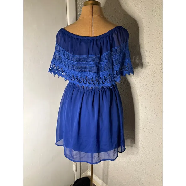 Gameday By Chloe Blue Strapless Boatneck Lace Top Mini Dress S Rainbowcore Twee - Image 2