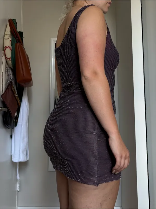 Dusty purple cowl neck mini dress - Image 3