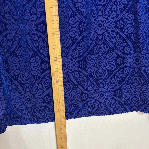 LOFT Blouse Blue Velvet Burnout Damask Puff Sleeve Holiday Party Romantic L - Image 7