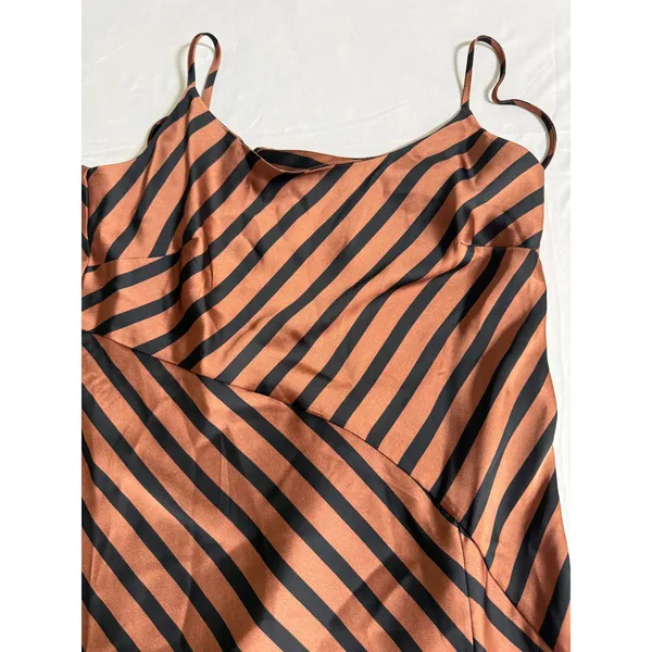 A New Day Women S Brown Striped Satin Slip Midi Dress Adjustable Straps NWT - Image 3