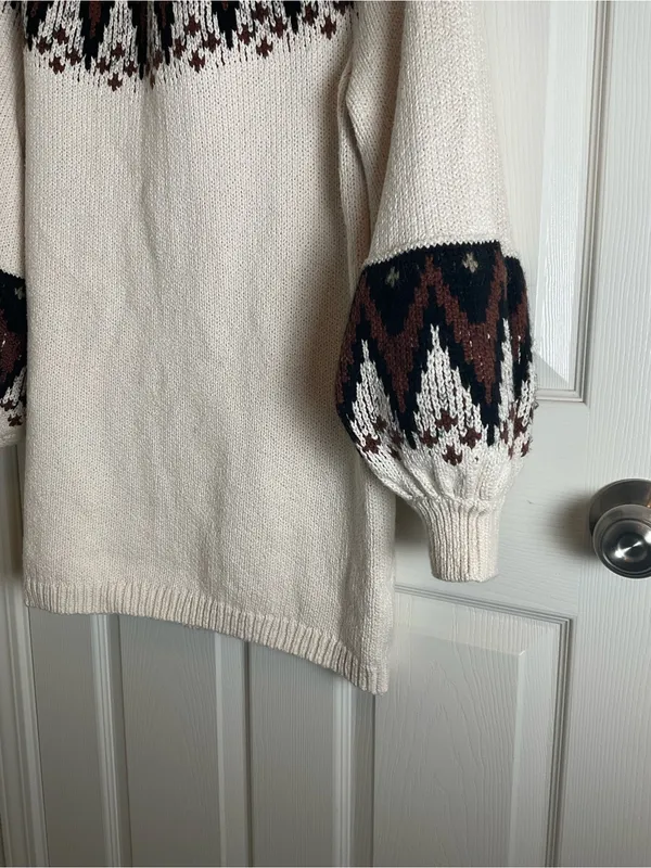 Free People Scotland Fair Isle Balloon Sleeve Mock Neck Sweater Dress M - Image 6