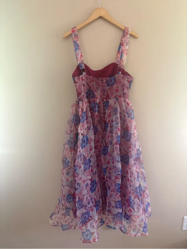 Lulus Delightful Look Magenta Floral Print Bustier Midi Skater Dress Size Large - Image 5