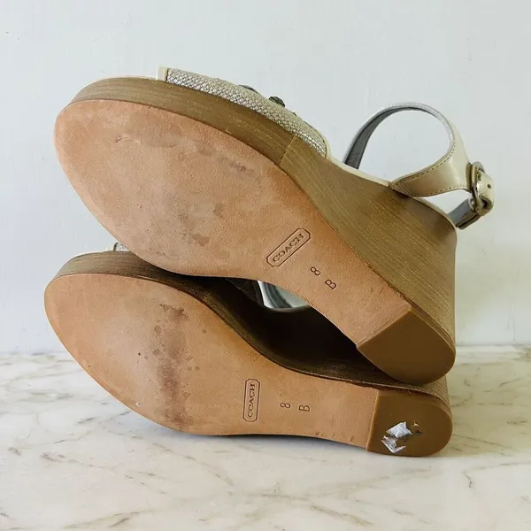 COACH Hanson Tan Gray Jeweled Rhinestone Platform Wedge Heel Sandals - US 8 - Image 8
