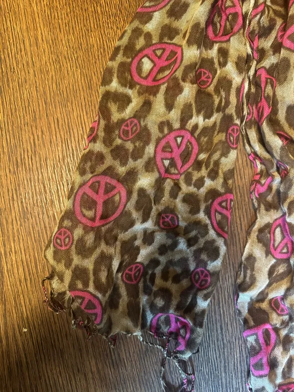 Justice Y2K Leopard Scarf with Peace Signs - Image 3