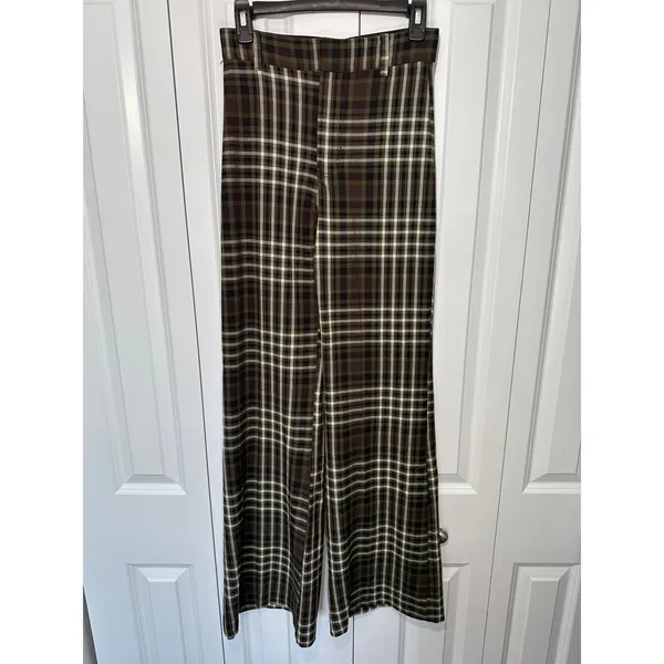 Free People‎ Jules Plaid Pants Womens 0 Green High Rise Trousers Academia Grunge - Image 2
