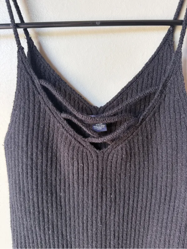 American Eagle Black Ribbed Strappy V-Neck Tank Top Size Small - Image 3