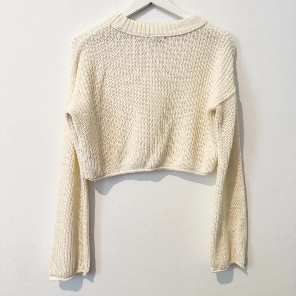 Wild Fable Sweater‎ Size XS Cream Knit Flare Sleeve Rolled Hem Crop Garden Party - Image 6