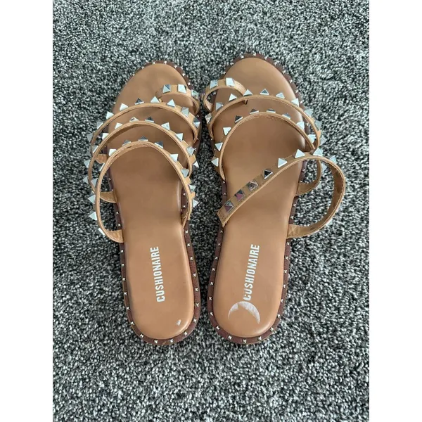 Cushionare Tonya Slide Sandals Womens 9.5 Tan/Camel Studded Triple Strap - Image 3