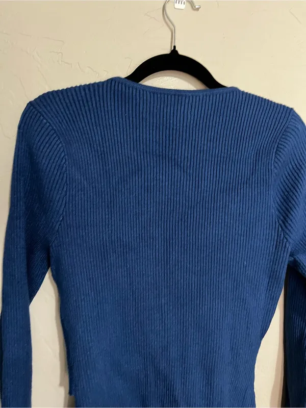 Abercrombie & Fitch‎ Luxeloft Blue Sweater Ribbed Wrap Thong Bodysuit - Image 9