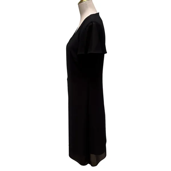 VTG 90s Elegant‎ Mock Jacket Sheath Dress 10 Black Beaded Floral Midi Modest - Image 5