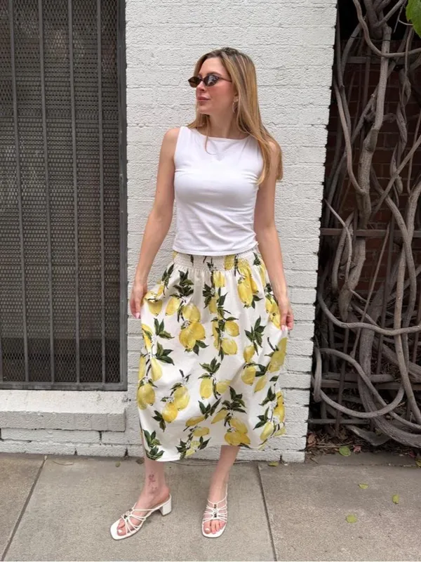 Target Lemon print midi skirt sz s #boho #farm #cottagecore #churchskirt - no brand - Image 2