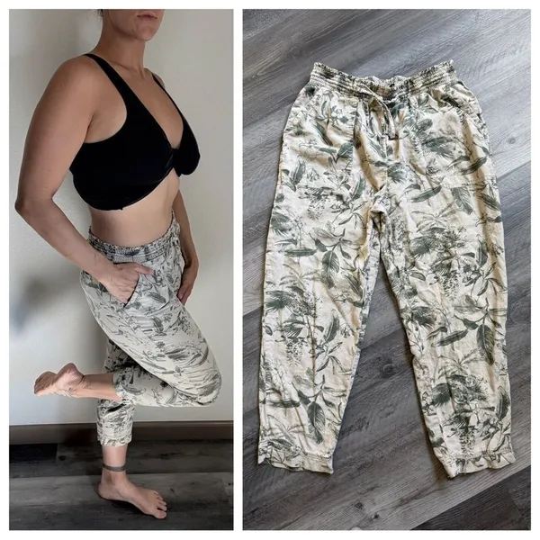 Lucky Brand Joggers Floral Tropical Pull On Small Khaki Green - Image 2