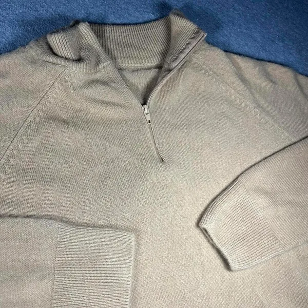 Studio Works 100% Acrylic Woman’s Small Sweater Beige Ribbed Collar Soft Knit - Image 3