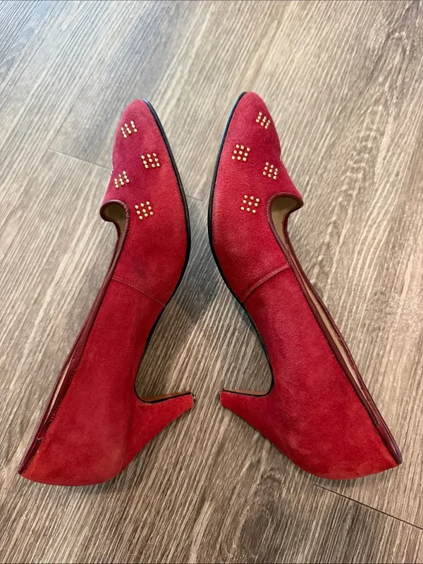 Pollini vintage pointy toe heels red suede leather 37 / US 7 - Image 9