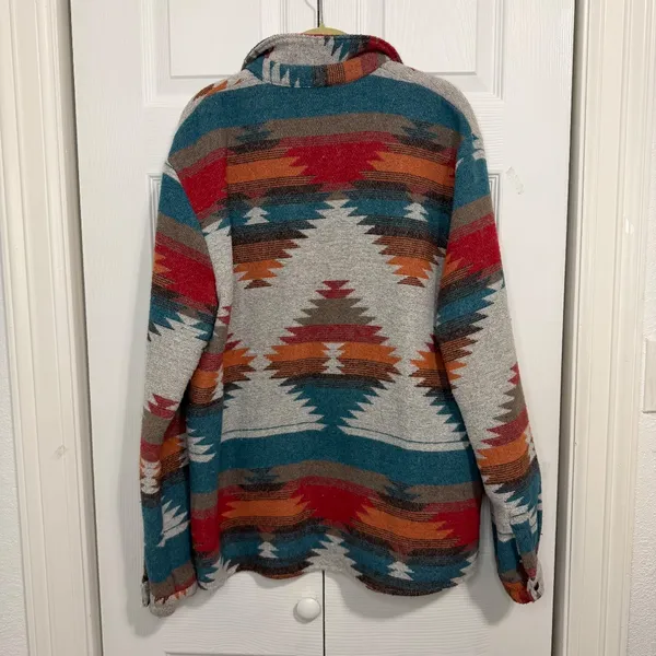 Aztec Print Jacket Retro Lapel Button Pocketed Medium - Image 2