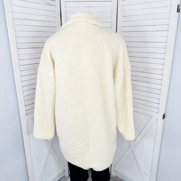 Pretty Little Thing Faux Sherpa Double Breasted Teddy Coat Cream 10 Borg‎ Lapel - Image 7