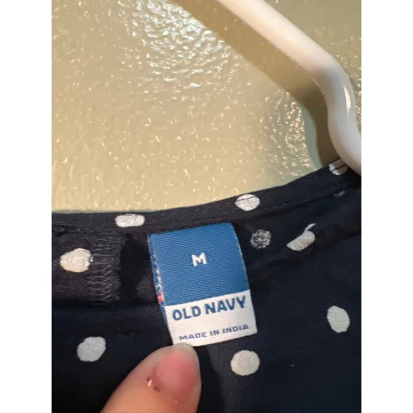 Old Navy Women's Size Medium Crepe Mini Dress Navy Blue White Polka Dots Short - Image 10