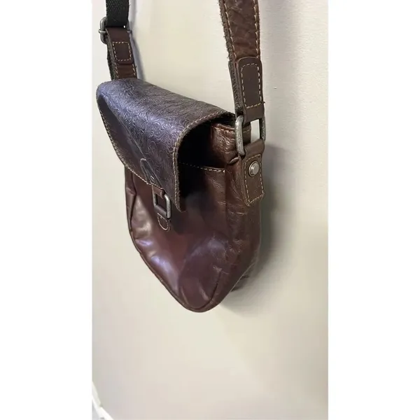 Jack Georges Voyager Crossbody Saddle Bag Purse Brown Genuine Embossed Leather - Image 5