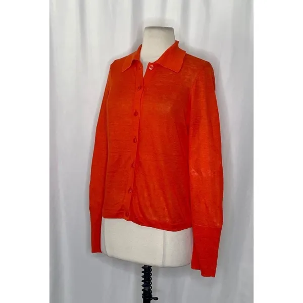 NWT!! J. CREW Collared Button-Up Sweater Cardigan Linen Poppy Orange Red Small - Image 6