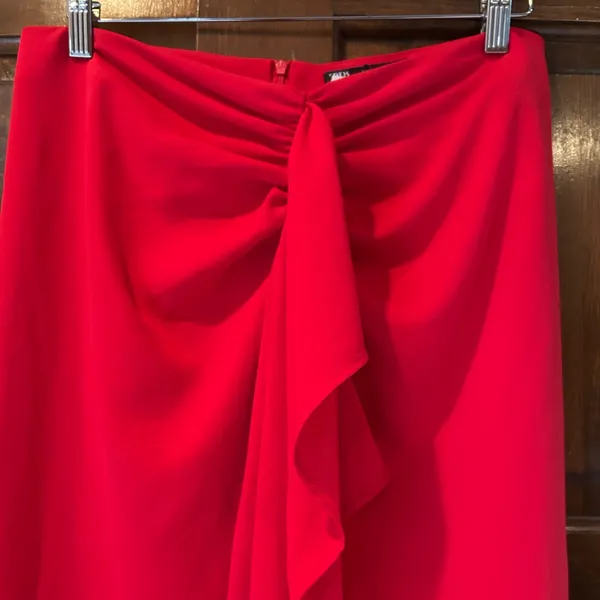 Zara Red Ruffle Midi Skirt M Medium NWT Ruched Draped High Waist Elegant Holiday - Image 9