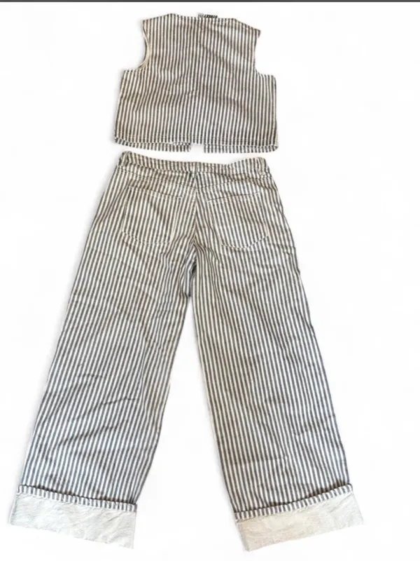 Daisy Street Striped Two-Piece denim Set - blue & White - Image 2