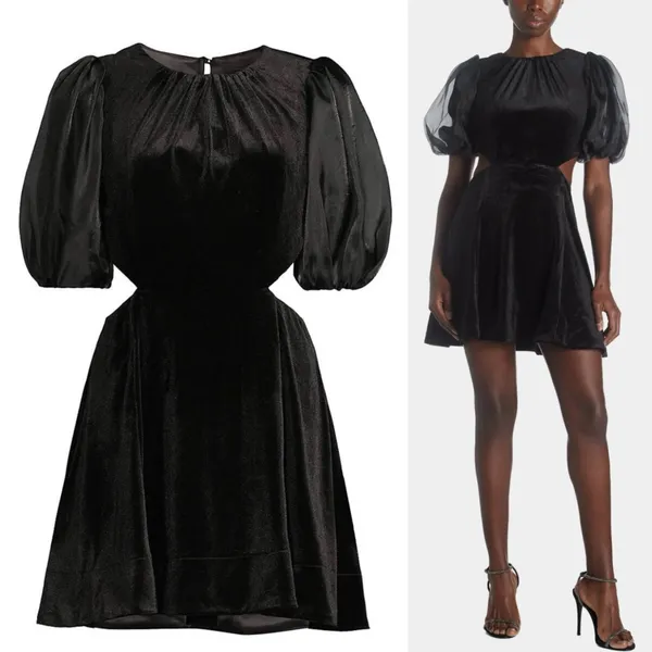 Bardot Marina Velvet Backless Mini Dress Black Womens 6 Medium Sheer Sleeves New - Image 3