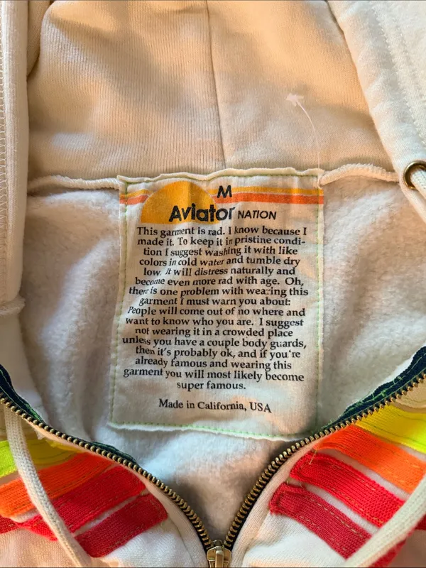 Aviator Nation 5 STRIPE CROPPED ZIP HOODIE- size Medium - Image 5