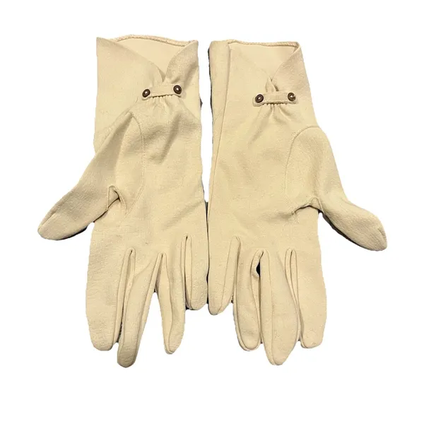 Vintage Faux Leather Stretch Cream Ivory Gloves - Image 2