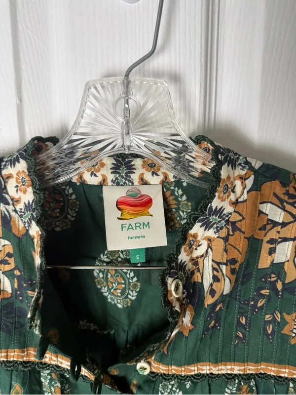 Farm Rio Green Tayla Lace Buttoned Puff Sleeve Blouse S - Image 7