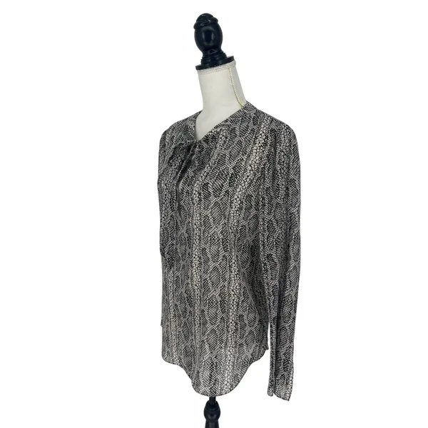 Theory Kinarys Black White Snake Print Silk‎ Tie Neck Blouse Size M - Image 7