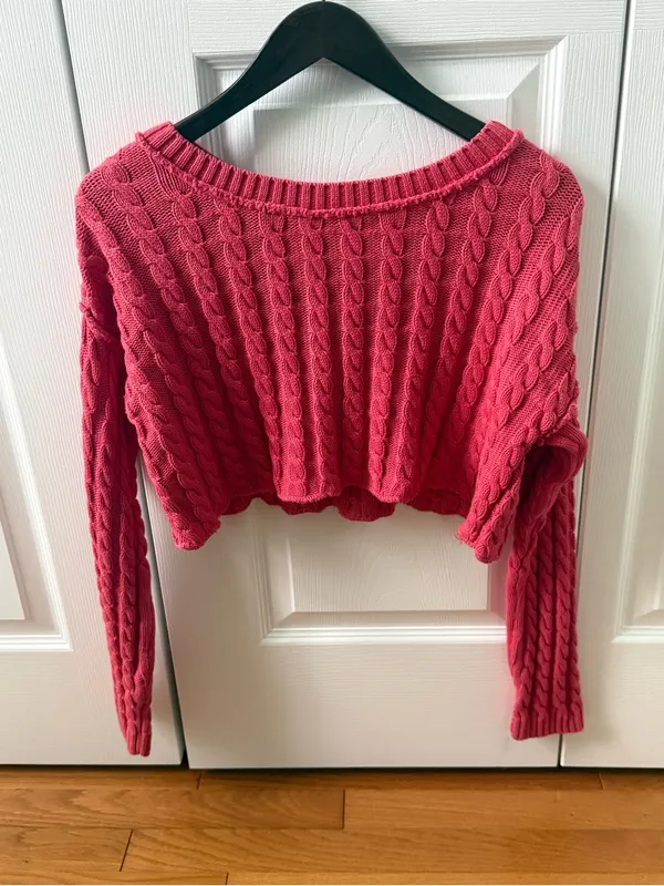 Free People Tuesday Cable Crop Sweater in Red - Image 2