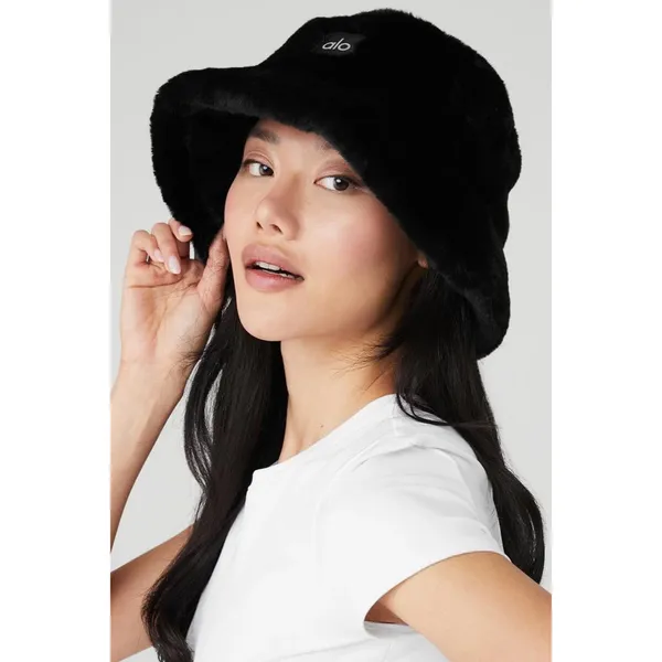 Alo Yoga Faux Fur Bucket Hat Black S/M - Image 8