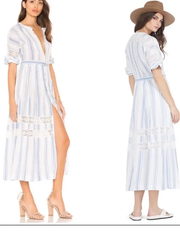 LoveShackFancy Eden Striped Cotton Short-Sleeve Coverup Maxi Dress Size 4 - Image 2