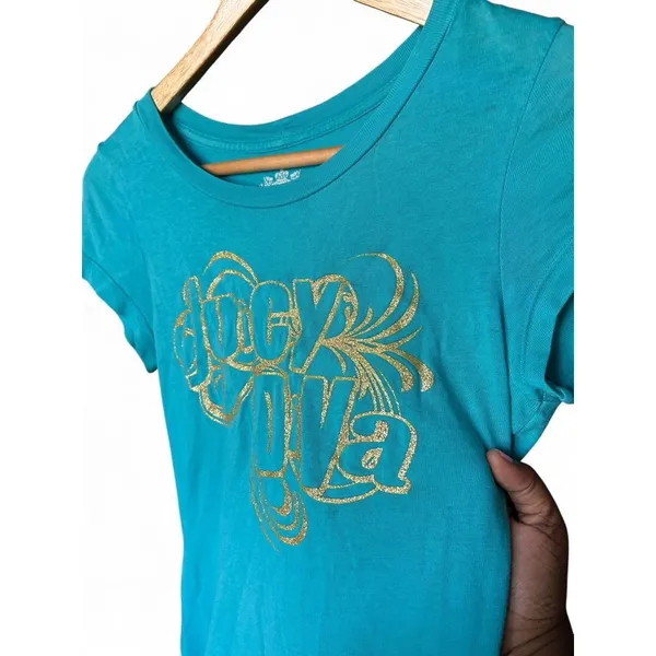 Vintage Juicy Couture Indie Sleaze McBling Women's Baby Tee Y2K Gold Glitter SM - Image 6
