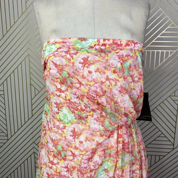 Zara‎ Basic Floral Strapless Maxi Dress in Pink Boho Draped Size US XS - Image 5