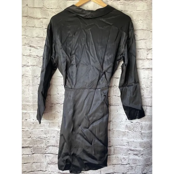 Zara Black Silky V Neck Long Sleeve Dress Rhinestone‎ Buckles Size S Semi Formal - Image 3