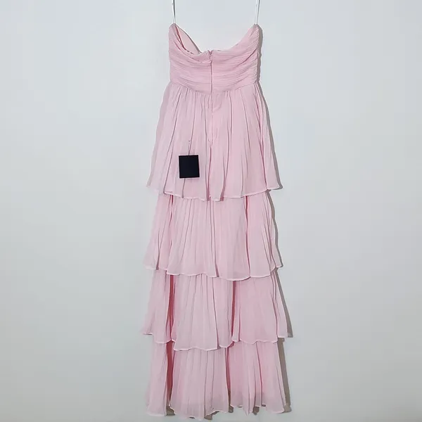 Lulus Pink Tiered Strapless Maxi Dress NWT Size XS Pink Wedding Guest Dress - Image 5