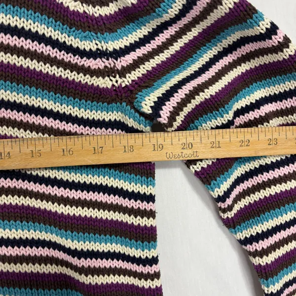 Striped Chunky Knit Turtleneck Sweater Earthy Rolled‎ Edges Cottage Casual Sz M - Image 4