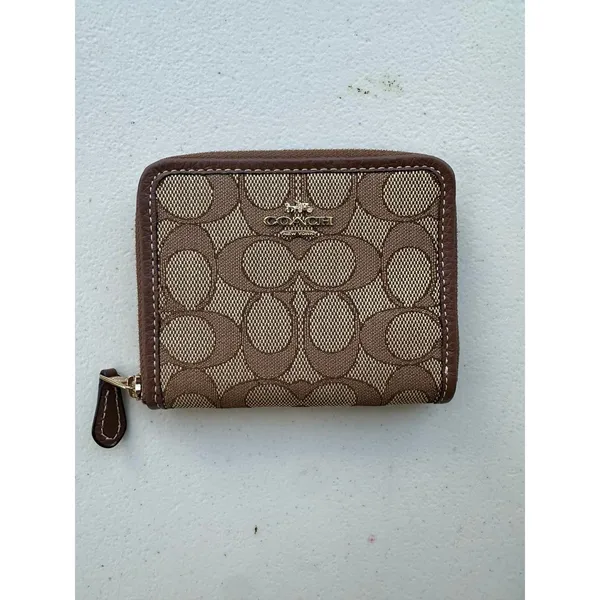 NWOT Coach CH389 Signature Jacquard Pebble Leather Trim Small Zip Around Wallet - Image 2